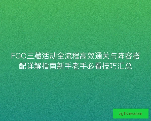 FGO三藏活动全流程高效通关与阵容搭配详解指南新手老手必看技巧汇总